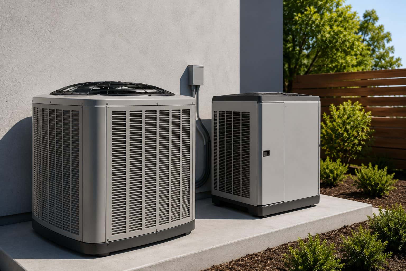 Newly installed high-efficiency heat pump units outside a Southern California home