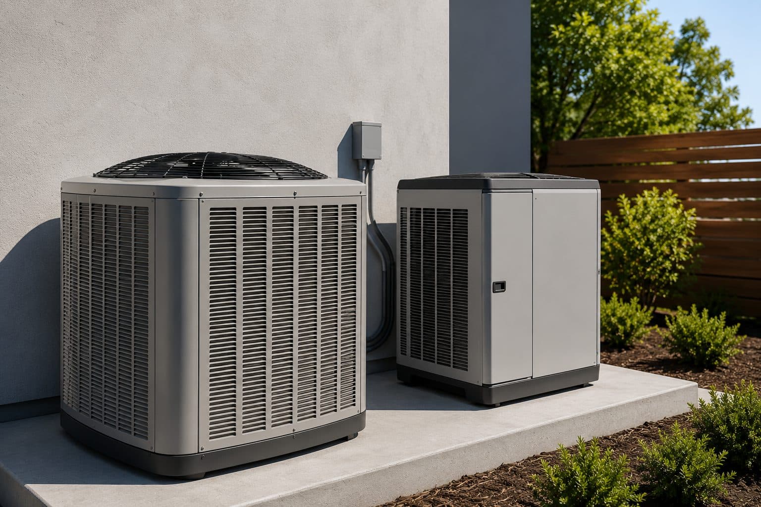 Newly installed high-efficiency heat pump units outside a Southern California home